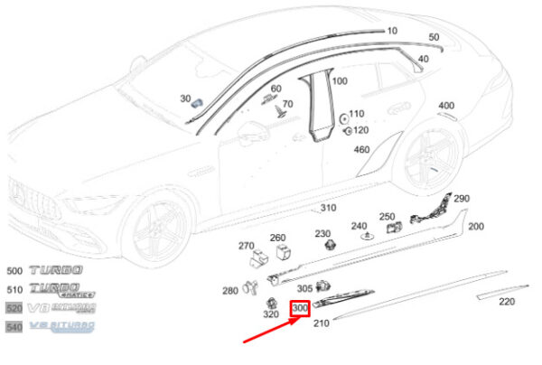 A2906987500 - MERCEDES-BENZ AMG GT X290 Left Rocker Panel Trim Bracket A2906987500 ORIGINAL