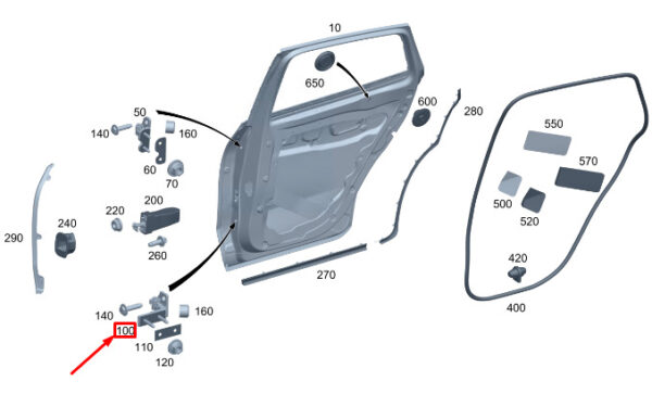 A2967307702 - MERCEDES-BENZ EQE SUV X294 Rear Left Lower Door Hinge A2967307702 ORIGINAL