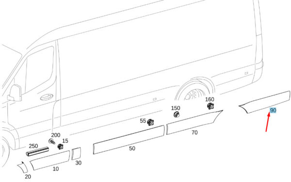 A91069078009K83 - NEW MB SPRINTER W907 REAR RIGHT PANEL PROTECTIVE STRIP A91069078009K83 ORIGINAL