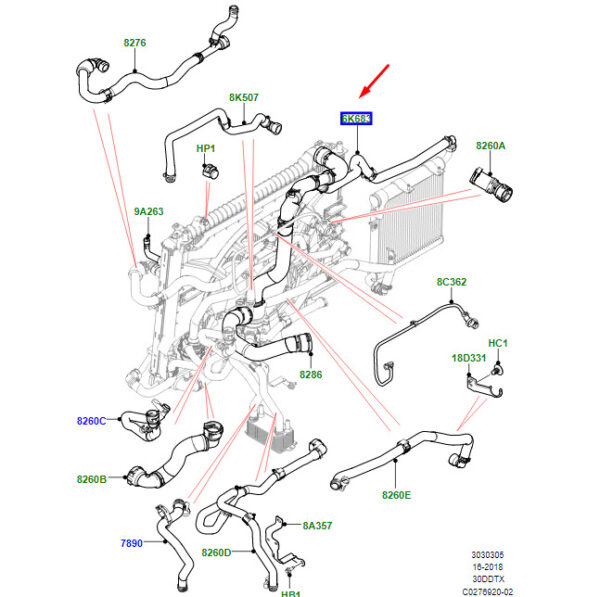 LR091896 - LR RANGE ROVER VELAR L560 Upper Primary Radiator Hose LR091896 ORIGINAL