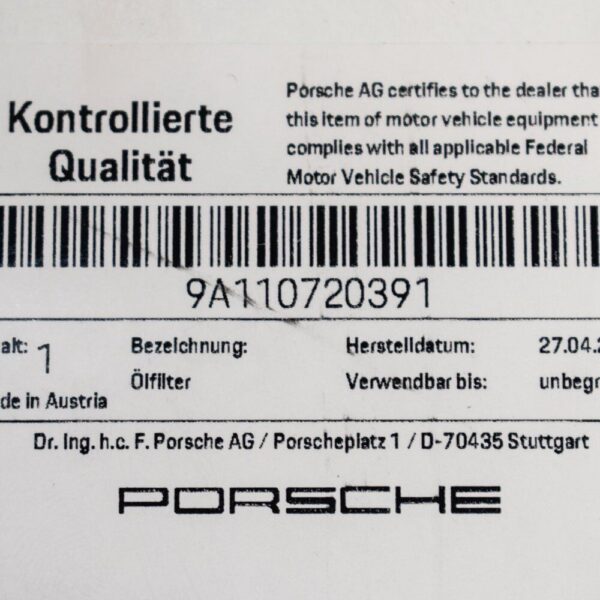 0PB115351 - PORSCHE 911 991 3.8i GT3 Engine Oil Filter 0PB115351 New
