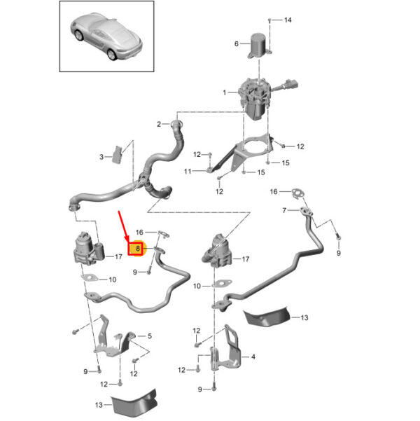 0PC131582A - PORSCHE 718 CAYMAN 982 SECONDARY AIR VALVE PIPE 0PC131582A NEW GENUINE