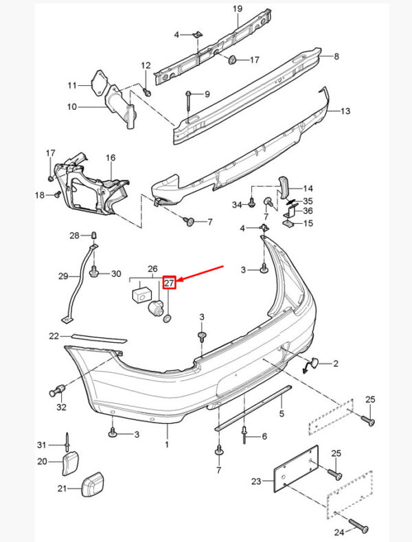 7L6919659 - New Porsche Cayman 987 Rear Parking Aid Sensor Gasket 7L6919659 Genuine