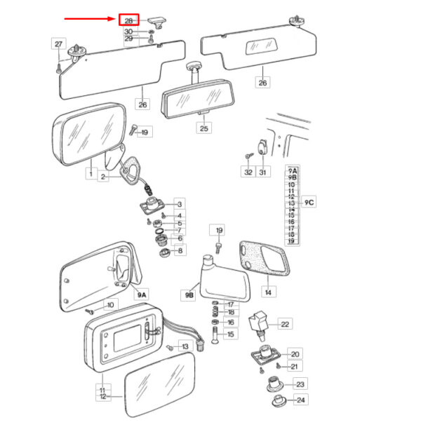 803857561A01C - Porsche 944 sun protection holder 803857561A01C NEW ORIGINAL