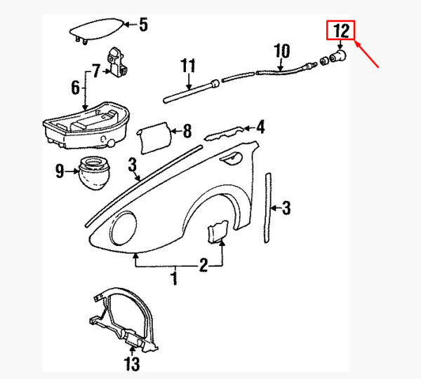 90155282200 - Porsche 911 993 Fuel Flap Unlock Cable Button 90155282200 NEW Original
