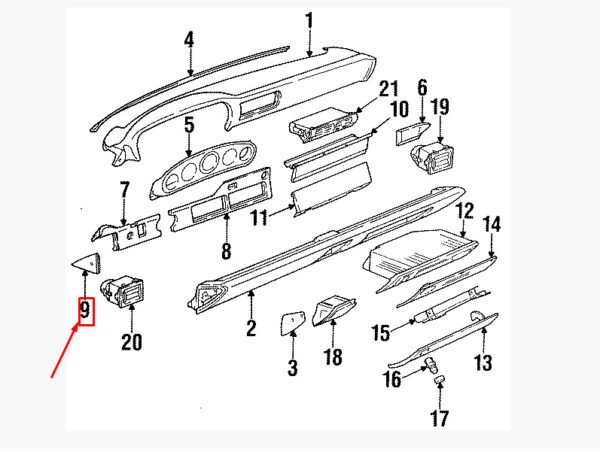 9115525920001C - Porsche Carrera 911 964 Right Upper Dashboard End Cap 9115525920001C NEW GENUINE