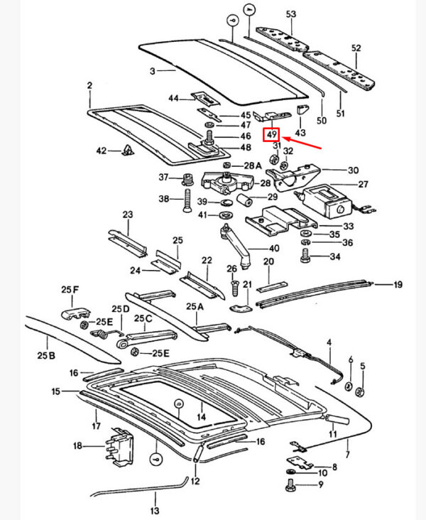 91156443300 - Porsche Carrera 911 993 sunroof guide support 91156443300 NEW ORIGINAL