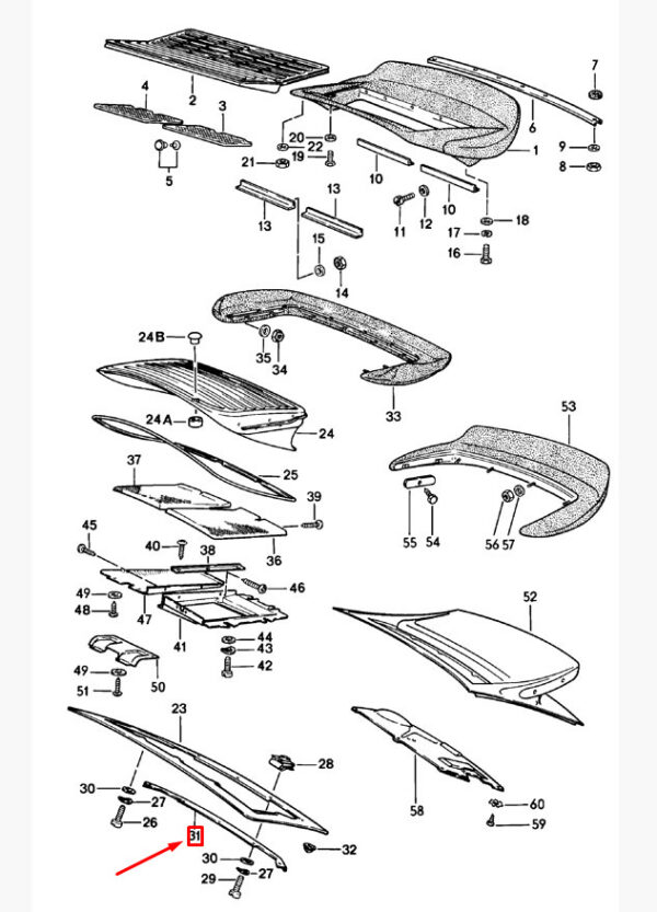 93051228100 - Porsche Carrera 911 964 Rear Lid Spoiler Support Rail 93051228100 NEW Original