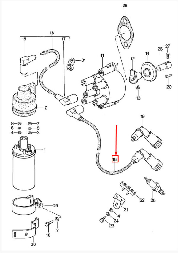 94460901519 - Porsche 944 ignition cable cylinder 1 94460901519 NEW ORIGINAL