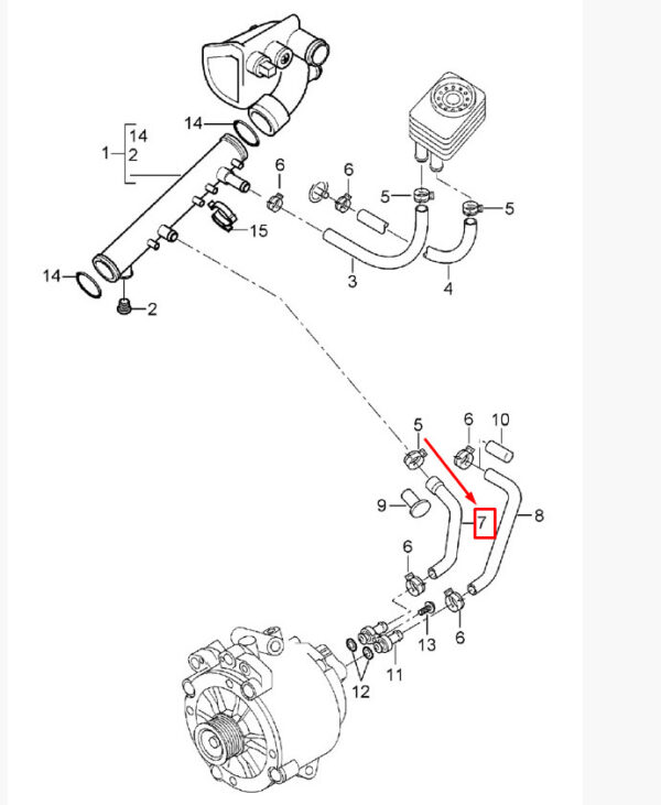 95510605810 - Porsche Cayenne 9pa Engine Coolant Return Hose 95510605810 NEW Original