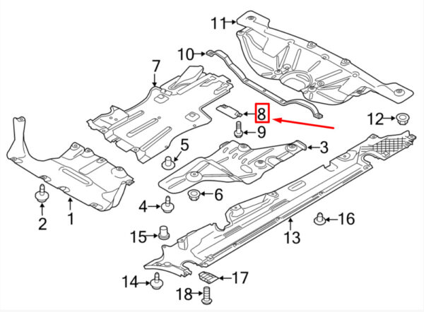 95550419900 - PORSCHE CAYENNE 92A REAR RADIATOR SPLASH GUARD BRACKET 95550419900 NEW GENUINE