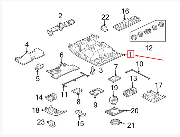 95555555701A03 - Porsche Cayenne 9pa Holder Frame for Roof Console 9555555701A03 NEW ORIGINAL
