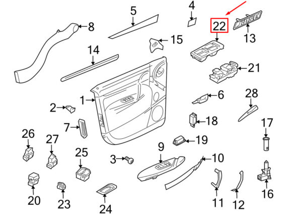 955613251017BA - Porsche Cayenne 9PA power window switch front left LHD 955613251017BA NEW