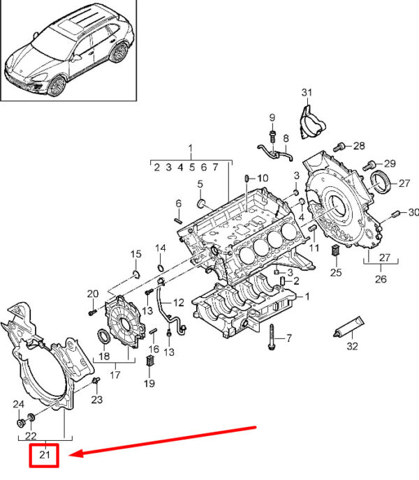 95810132630 - Porsche Cayenne 9pa Crankcase Cover 95810132630 NEW REAL