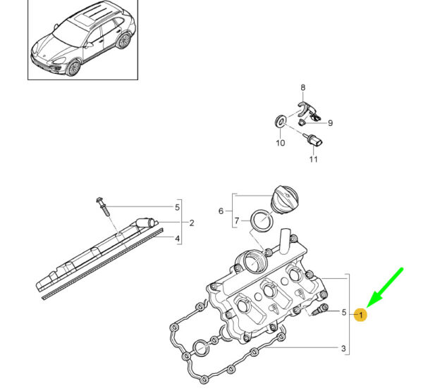 95810513500 - PORSCHE CAYENNE 92A VALVE COVER CYLINDER 4-6 95810513500 NEW GENUINE