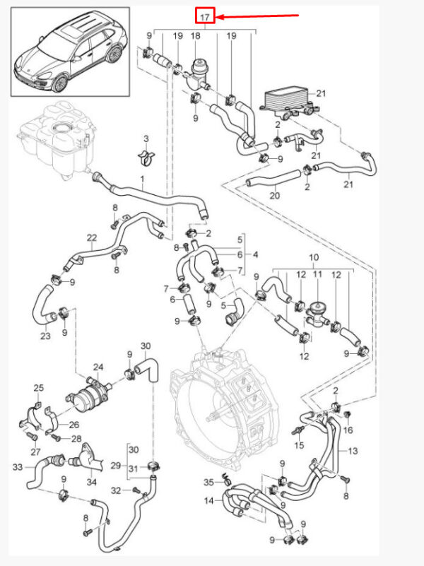 95810635620 - Porsche Cayenne 92a Coolant Hose 95810635620 NEW ORIGINAL