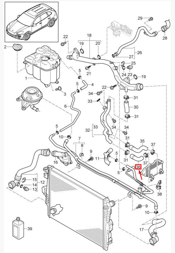 95810648200 - Porsche Cayenne 92a Coolant Hose 95810648200 NEW ORIGINAL