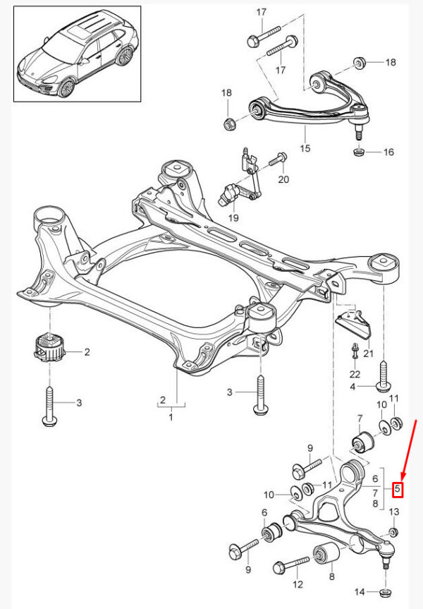 95834105411 - Porsche Cayenne 92a front right lower arm 95834105411 NEW ORIGINAL