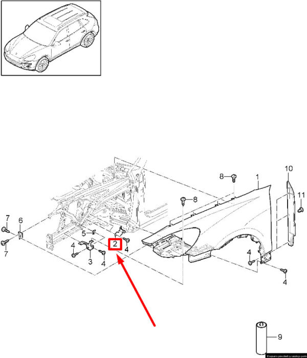 95850316100 - PORSCHE CAYENNE 9PA Lef Fender Bracket 958.503.161.00 95850316100 NEW GENUINE