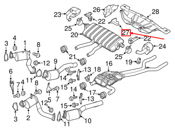 95850464400 - Porsche Cayenne 92a exhaust system rear heat shield 95850464400 NEW REAL