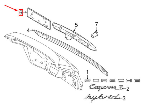 958505287359B9 - Porsche Cayenne 92A license plate holder front USA 958505287359B9 NEW ORIGINAL