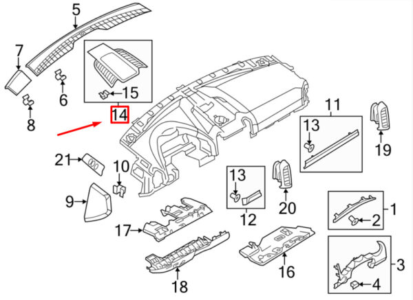 95855218901DE1 - Porsche Cayenne 92A Dashboard Top Panel Center 95855218901DE1 ORIGINAL