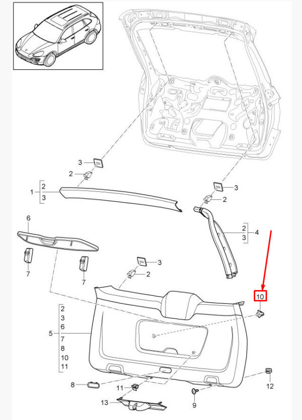 95873163300 - Porsche Cayenne 92A tailgate trim retaining clip 95873163300 new original