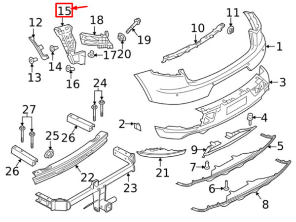 95B807254C - Porsche Macan 95b bumper bracket rear right 95B807254C NEW ORIGINAL
