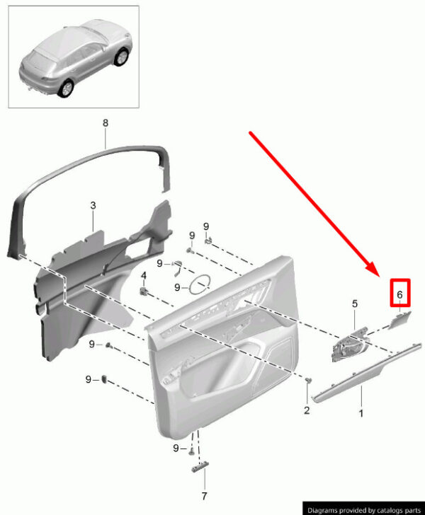 95B837096B - Porsche Macan 95b door handle panel rear right 95B837096B 1E0 new original