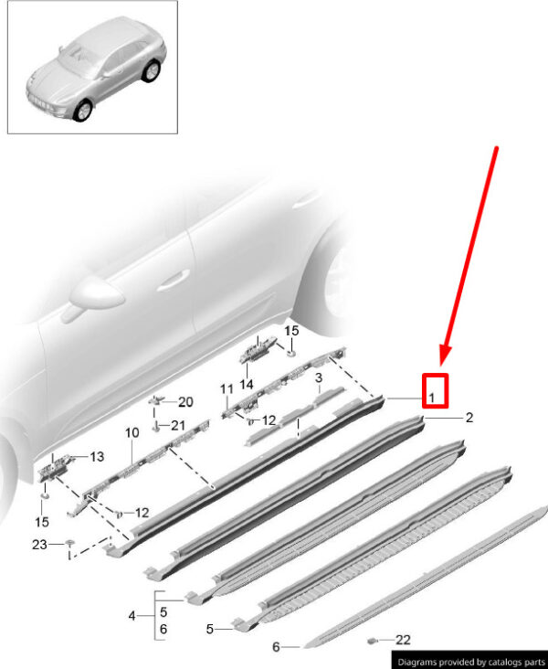 95B853564 - Porsche Macan 95b Right Rocker Panel Molding 95B853564 1E0 NEW REAL