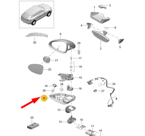 95B857186JG2X - Porsche Macan 95B lower panel for mirror front right 95B857186JG2Xpart