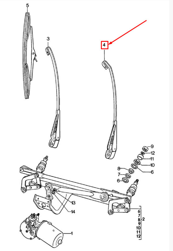 96462802802 - Porsche 911 964 wiper arm front right LHD 96462802802 NEW ORIGINAL