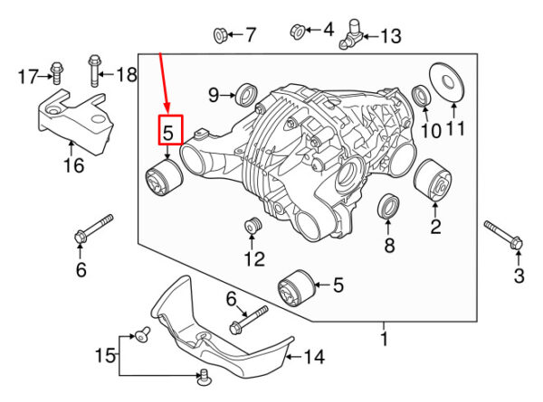 97037506100 - Porsche Panamera 970 Rear Axle Differential Housing Insulator 97037506100 NEW