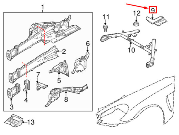 97050137501 - Porsche Panamera 970 Rear Left Side Member Bracket 97050137501GRV NEW GENUINE