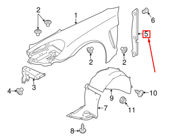 9.70505E+11 - Porsche Panamera 970 fender filler front right 970504642011E0, original part