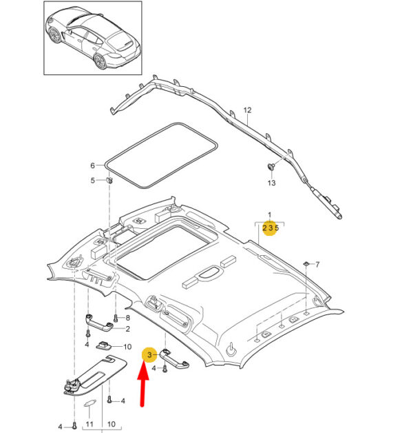 970555609006L0 - Porsche Panamera 970 roof retaining handle rear left 970555609006L0 NEW ORIGINAL