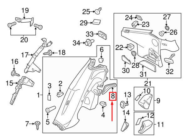 970555705005J0 - Porsche Panamera 970 seat belt trim rear left 970555705005J0 NEW