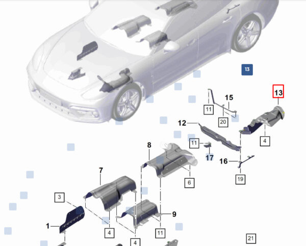 971804169C - Porsche Panamera 971 Rear Upper Left Heat Protection 971804169C NEW Original