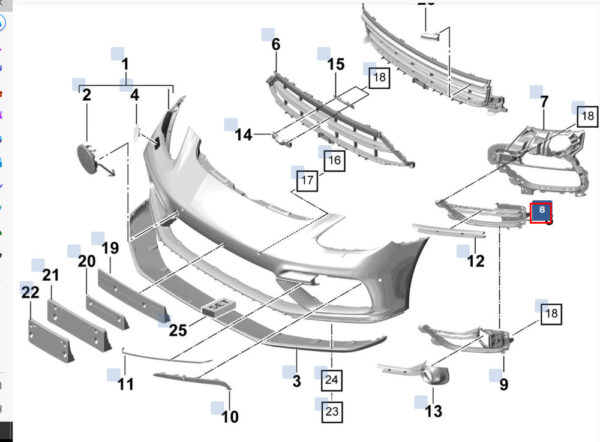 971807986GOK1 - Porsche Panamera 971 front bumper right cover rail 971807986GOK1 NEW