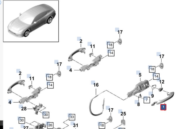 971837205DYG2X - Porsche Panamera 971 door handle front left 971837205DYG2X NEW ORIGINAL