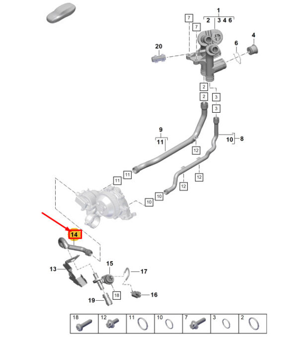 98110681401 - Porsche 718 Cayman 982 Engine Coolant Hose 98110681401 NEW GENUINE