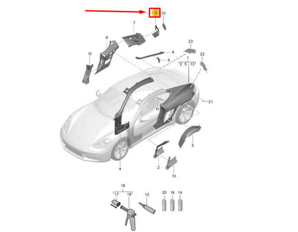 98150155201GRV - Porsche 718 Cayman 982 Corner Panel Rear Right 98150155201GRV NEW GENUINE