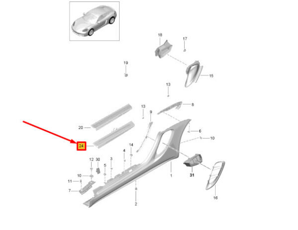 981504467231E0 - Porsche 718 Cayman 982 Front Left Sill Trim 981504467231E0