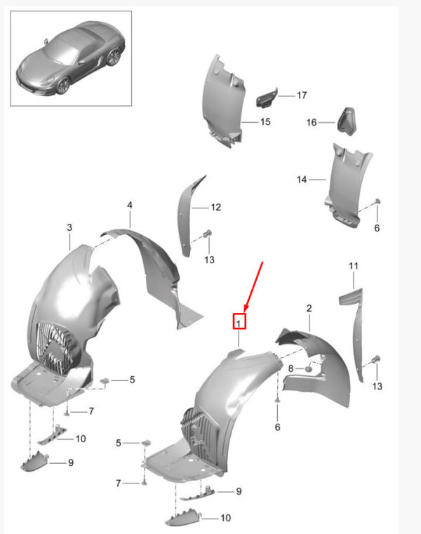 98150450107 - Porsche Cayman 981 fender trim front left front 98150450107 NEW