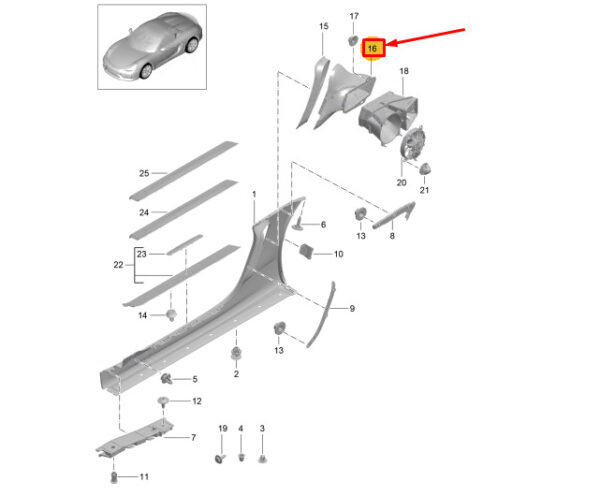 98150454904 - Porsche Boxster Spyder 981 Left Air Duct Frame 98150454904 NEW GENUINE