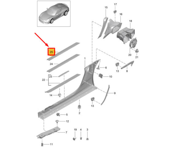 981504981551E0 - Porsche Boxster Spyder 981 Left Sill Trim 981504981551E0, Genuine