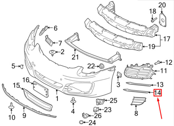 98150576500G2X - Porsche 981 Front Left Lower Trim Cover 98150576500G2X NEW