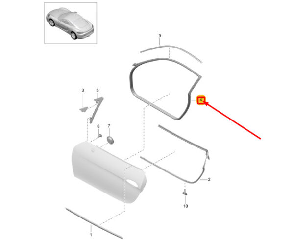 98153707502 - Porsche 718 Cayman 982 Front Left Inner Door Seal Rubber 98153707502 GENUINE