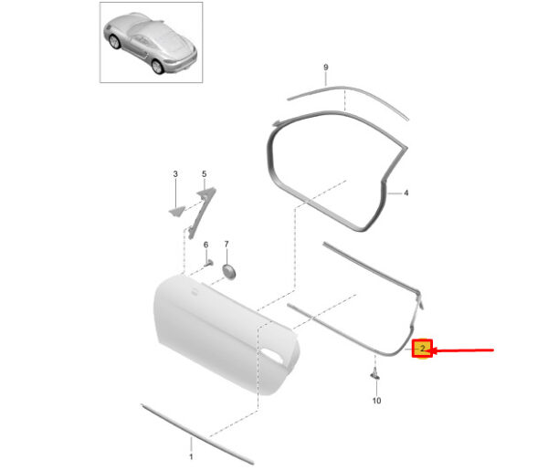 98153737702 - Porsche 718 Cayman 982 Front Left Inner Door Seal Rubber 98153737702 GENUINE