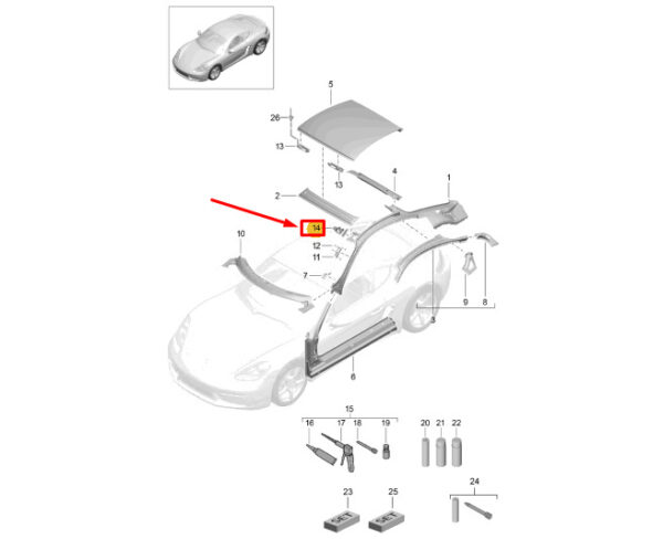 98155529302GRV - Porsche 718 Cayman 982 Sun Visor Deformation Element 98155529302GRV GENUINE